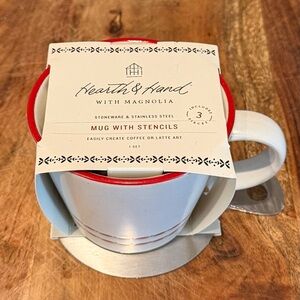 New! Hearth & Hand Magnolia Coffee Latte/ Hot Cocoa Cup Mug w/ 2 Metal Stencils